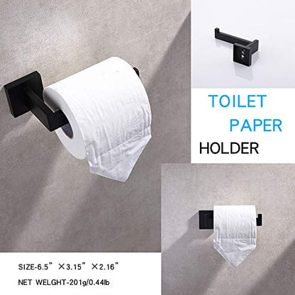 TASTOS 3-Piece Bathroom Hardware Set Matte Black Wall Mounted Bathroom Accessory Set, Premium Stainless Steel Robe Hook Toilet Paper Holder 16-Inch Towel Bar (Black) - color: Matte Black