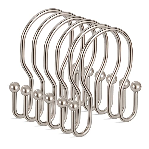24 Pack Double Shower Curtain Hooks Rings, TENOVEL Double Sided Shower Curtain Hooks Rust Proof for Shower Curtain, Stainless Steel Bathroom Shower Hangers Rings for Shower Rods, Brushed Nickel - color: Brushed Nickel, size: 24 Pack