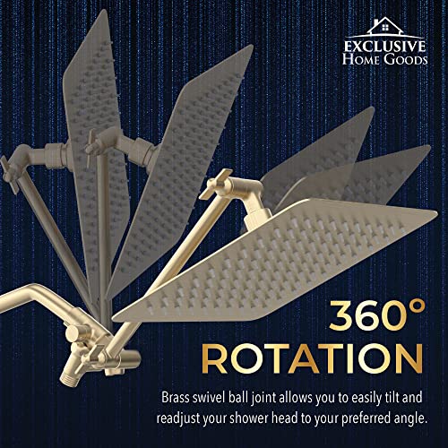 All Metal Shower Head 8" Dual Square Shower Head With Handheld Wand 71in Hose Set, High Pressure Rain Shower Heads Combo, 3-Way Diverter Rainfall Showerhead with Adjustable Extension Arm - color: Gold, size: 8 Inches, 2.5 GPM