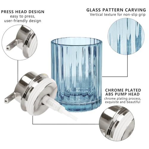 CERBIOR Bathroom Accessories Set, 4 PCS Glass Bathroom Set,Silver Blue | Includes Soap Dispenser, Toothbrush Holder, Toothbrush Cup, Soap Dish for Decorative Countertop and Housewarming Gift - style: Silver Blue