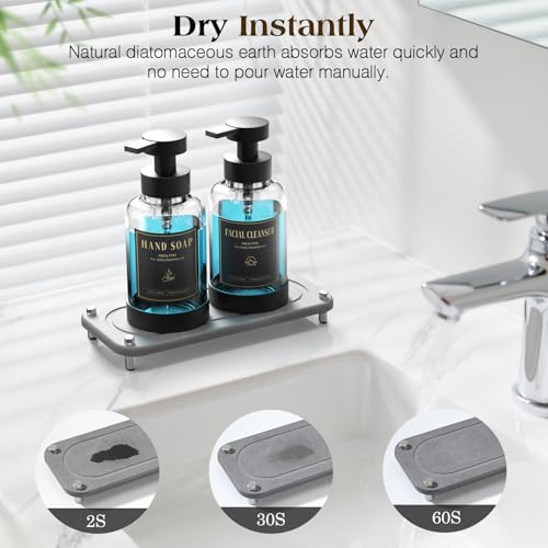 Luxspire 15oz Glass Foaming Soap Dispenser Set, Clear + Dark Gray, 2 Pack | Anti-drip pump, wide mouth easy refill, non-slip silicone base, 7 waterproof labels, refillable glass for hand dish soap - color: Transparent