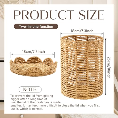 Ctosree 1.3 Gallons Small Wicker Trash Can with Lid Handle Woven Wicker Rattan Bathroom Waste Basket Boho Trash Basket with 100 Plastic Garbage Bags for Bedroom Laundry (Scalloped Style, Natural) - color: Natural, size: 1.3 Gallons, style: Scalloped Style