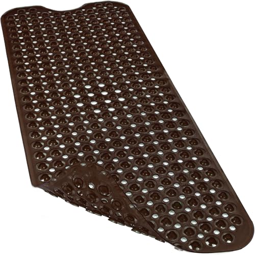 Bathtub and Shower Mats, 40x16 Inch Extra Large Non Slip Soft Bath Tub Mat with Suction Cups and Drain Holes for Bathroom Floor and Keep Tubs Clean, Machine Washable, Clear Chocolate - color: Clear Chocolate