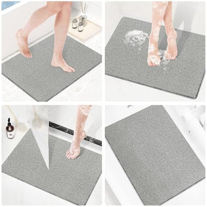 SoftDuo Shower Mat Bathtub Mat Non-Slip Soft Tub Mat | 24x16 inch,PVC Loofah Bath Mat with Drain for Tub and Bathroom,Quick Drying,Grey - color: Grey, size: 24" x 16" (Rectangular)
