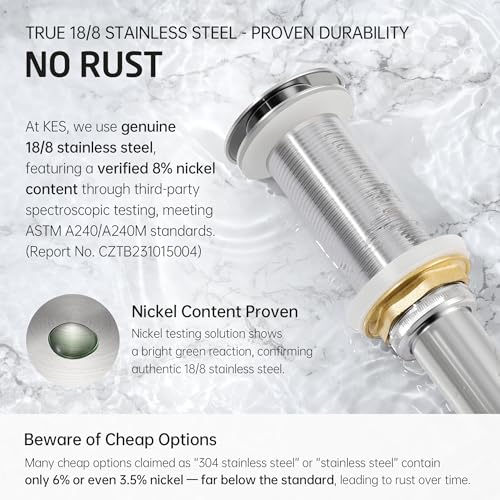 KES Polished Chrome Bathroom Sink Drain with Extended Thread, All Metal Pop Up Drain Stopper without Overflow for Thicker Vessel Sinks and Countertops, Brass and Stainless Steel, S2022D-CH - color: Polished Chrome, style: NO Overflow, Long Thread