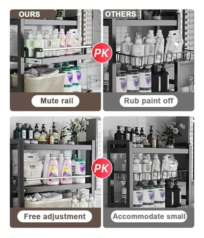 2-Tier Over-The-Toilet Ladder Shelf with Pull-Out Drawer, Adjustable Carbon Steel Storage Rack, 40×70×138cm, White(Black) - color: Black