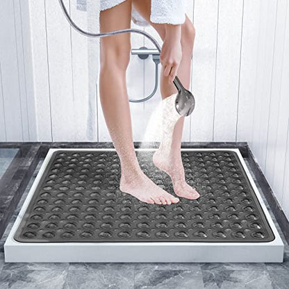 Yimobra Shower Mat 21X21 Inch Square, Non Slip Bathtub Mat with Large Suction Cups&Drain Holes, Soft Fast Dry Shower Stall Mats for Inside Shower, Machine Washable BPA-Free, Bath Essentials, Black - color: Black, size: 21 x 21 inches