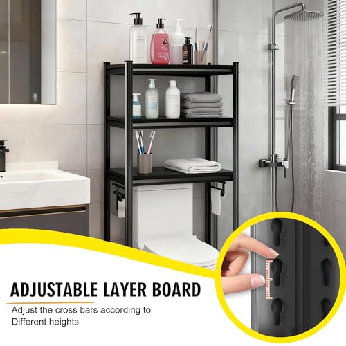 Over The Toilet Storage Shelf, Freestanding Metal Bathroom Shelf Organizer, Waterproof Rustproof Space Saver, Black，54.3''H×15.7''W×11.8''D - size: 54.3''H×15.7''W×11.8''D