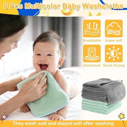 12 Pcs Baby Towel Set, Soft Baby Bath Towels and Washcloths Set, 2 Pcs Hooded Baby Towel, 2 Pcs Baby Burp Cloths and 8 Pcs Baby Washcloths for Infants, Toddlers and Kids (Dinosaurs & Elephants) - color: Dinosaurs & Elephants-12pcs