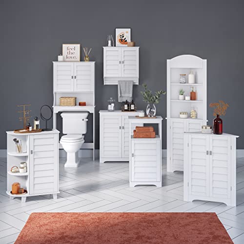 RiverRidge Brookfield Over the Toilet Spacesaver Medicine Cabinet, White | Bathroom Storage, Adjustable Shelves, Plantation-Style Shutter Doors, Rectangular Handles, Linen Storage Cabinet Organizer
