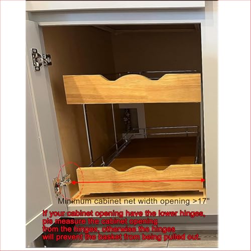 DINDON 2 Tier Pull Out Cabinet Organizer (17" W x 21" D) Slide Out Wood Shelf Double Tier Kitchen Wire Basket With Chrome Finish… - size: 17'' W X 21'' D