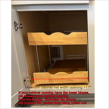 DINDON 2 Tier Pull Out Cabinet Organizer (17" W x 21" D) Slide Out Wood Shelf Double Tier Kitchen Wire Basket With Chrome Finish… - size: 17'' W X 21'' D