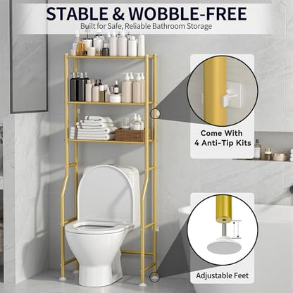 3-Tier Over The Toilet Storage, Freestanding Metal Bathroom Shelves, Space Saver Above The Over Toilet Storage Shelf for Bathroom (Gold) - color: Gold