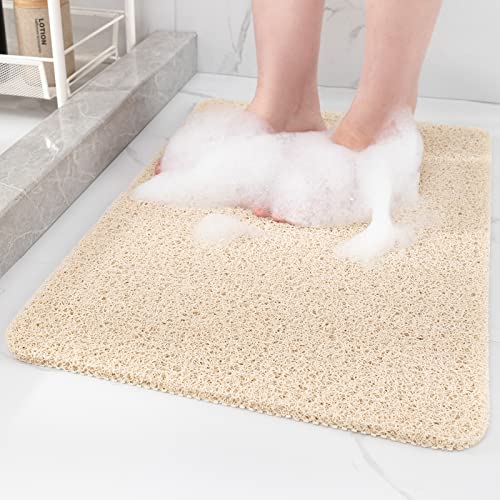 Non-Slip Shower Mat Bathtub Mat for Bath Tub,Anti Slip Bath Tub Mat,Floor Mat,Soft PVC Loofah Bathroom Mats,Foot Scrubber Mat,Quick Drying Easy Cleaning Mats for Wet Areas（40 * 16 Beige） - color: Beige, size: 40" x 16" (Rectangular)