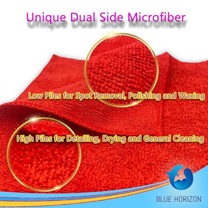 Blue Horizon Microfiber Cleaning Towels, Pack of 24, Ultra Soft Plush Washcloth, All Purpose Premium Microfiber Detailing Cleaning Cloths Reusable Shop Towels (16" x 16", Red) - color: Red