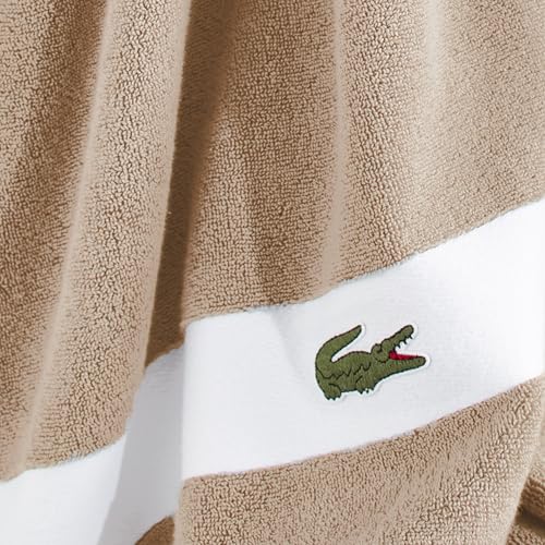 Lacoste Sport Stripe 6-Piece Luxury Cotton Towel Set – Made with 100% Soft Supima Cotton, Absorbent & Quick-Drying, Includes 2 Bath Towels, 2 Hand Towels, 2 Washcloths, Sand - color: Sand