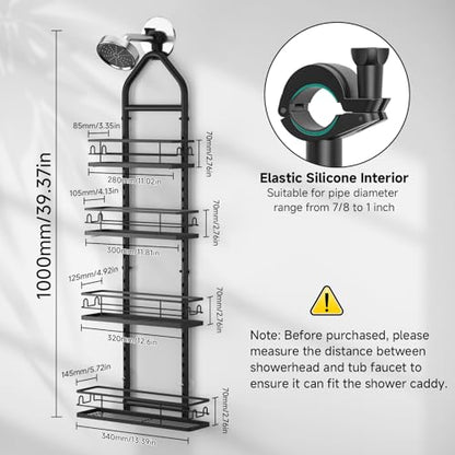 4 Tier Shower Caddy Hanging, Adjustable Shower Overhead Caddy Rustproof, No Drilling Standing Shower Caddy Handing Shower Racks for Bathroom Shampoo Soap Storage