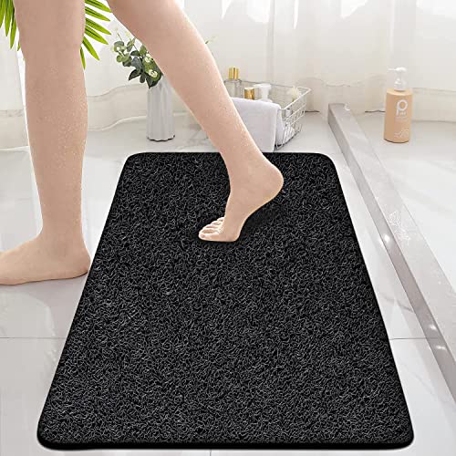godehone Shower Mats Non Slip Without Suction Cups, PVC Loofah Bathroom Mats, Loofah Mats for Shower and Bathroom, Quick Drying, 15.7× 36 Inch, Black - color: Black, size: 36" x 15.7" (Rectangular)