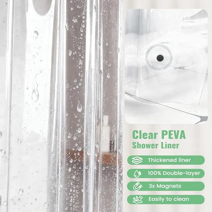 Long Shower Curtain and Liner Set - 80 inch Tall Boho Shower Curtain and Waterproof Clear Liner, Tufted Chevron Striped Tassel Shower Curtains for Bathroom, 12 Hooks, 72x80, Sage Green - color: Sage Green, size: 72"W x 80"L (Pack of 1)