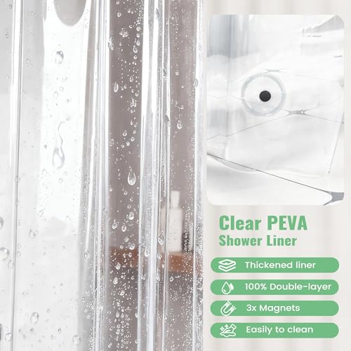 Stall Shower Curtain and Liner Set - 60 x 84 inch Long Boho Shower Curtain and Waterproof Clear Liner, Tufted Chevron Striped Tassel Shower Curtains for Bathroom, 10 Hooks, 60x84, Sage Green - color: Sage Green, size: 60"W x 84"L (Pack of 1)