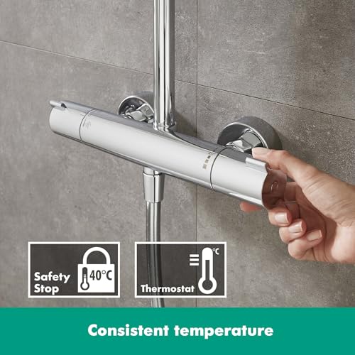 Hansgrohe Crometta S - Thermostat Shower System With Rainfall Head (⌀ 240 mm), Hand Shower (1 Spray), Hose, Rail and Round Head (1 Spray), Chrome, 27268000 - size: with thermostat, style: 1 spray mode + EcoSmart water saving