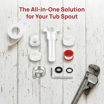 Four in One Tub Spout Adapter, Threaded Bathtub Faucet Adapter Slip Fit, Compatible with 1/2'' Copper Pipe 1/2'' and 3/4'' Pipe Thread, Bathtub Spout Adapter Kit with Assembly Tool