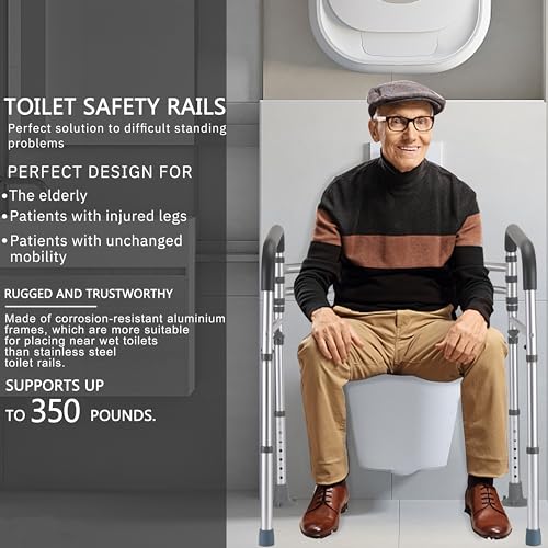 Lianjindun Toilet Safety Rails, 350 lbs, Adjustable Height & Width | Fits Most Toilets, Foldable Design, 350 Lbs Capacity, Aluminum Toilet Frame, Toilet Handles for Seniors, Disabled, Handicap - color: Gray