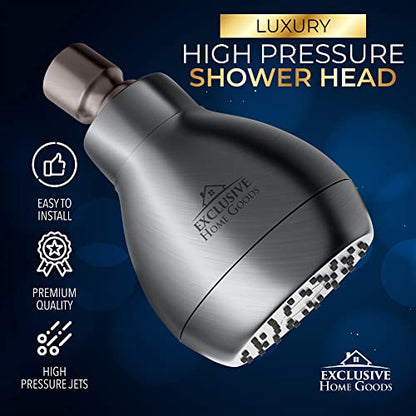 High Pressure Shower Head - Powerful Deluxe Bathroom Showerhead with Strong Spray Stream and Small Silicone Nozzles - Universal Fit Works with High and Low Water Flow Showers Matte Charcoal -1.8 GPM - color: Matte Charcoal, size: 1.8 GPM