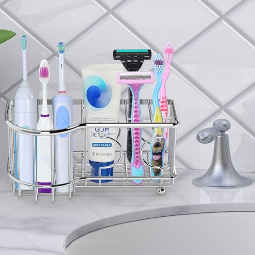 Simple Houseware Multi-Functional 6 Slots Toothbrush Holder, Chrome - color: Chrome, size: Freestanding