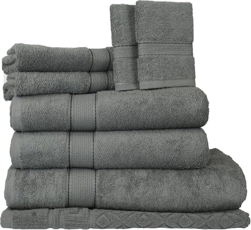 ELITE Emporium Home Collection 8-Piece Cotton Bath Towel Set - Ultra Soft, 550 GSM, Quick-Dry - Bath Sheet, Bath Towels, Hand Towels, Washcloths, Bath Mat - Luxury Bathroom Towel Set (Charcoal Grey) - color: Charcoal Grey