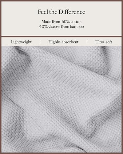 Cozy Earth Complete Waffle Bath Bundle, 60% Cotton 40% Viscose from Bamboo | Quick Dry and Ultra-Soft Waffle Weave Bath Towels, 4 Washcloths, 2 Hand Towels, 2 Bath Towels, 2 Bath Sheets, Harbor Mist - color: Harbor Mist