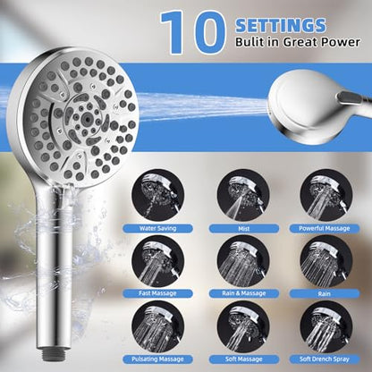 8" Metal Rainfall Shower Head with 10-Mode Handheld, Chrome | NSF/ANSI/CAN 372 Certified, High Pressure Showerhead Combo with 11" Adjustable Shower Arm, 71" Hose, Shower Head Holder - color: Chrome, style: Square 8"
