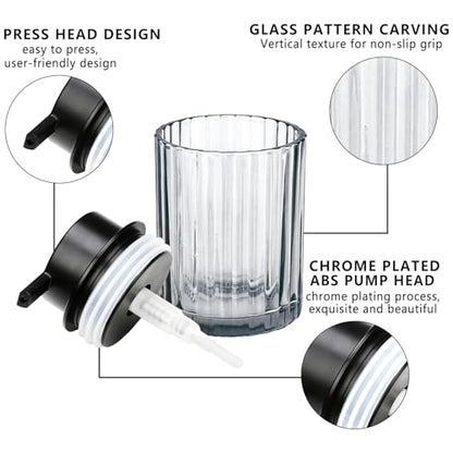 CERBIOR Bathroom Accessories Set, 4 PCS Glass Bathroom Set,Black Grey | Includes Soap Dispenser, Toothbrush Holder, Toothbrush Cup, Soap Dish for Decorative Countertop and Housewarming Gift - style: Black Grey