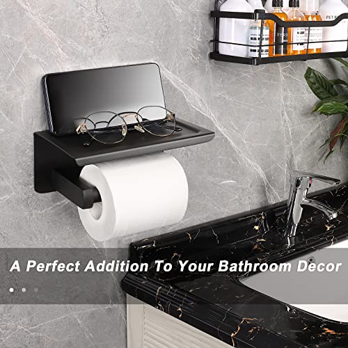 NearMoon Toilet Paper Holder with Shelf, Heavy Duty Bath Toilet Roll Holder with Phone Shelf Tissue Hanger for Bathroom/Kitchen No Drill or Wall Mounted(304 Stainless Steel, Matte Black) - color: Matte Black