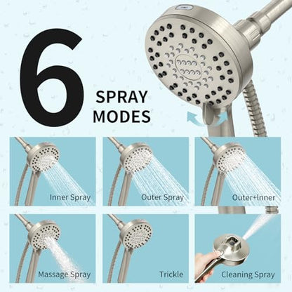 Magnetic Shower Head with Handheld Sprayer, High Pressure Handheld Shower Head with 6 Spray Modes, Nickel Finish - color: Nickel
