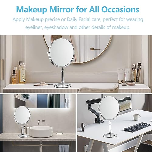 Silver Makeup Mirror 1X/10X Free Standing 8 Inches 360 Swivel Dual-Sided Tabletop Makeup Mirror, Metal - color: Chrome