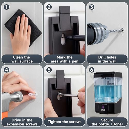 4 Pack Automatic Soap Dispenser Touchless 600 ml / 20 oz Wall Mount Hand Sanitizer Dispenser Sensor Hand Soap Pump for Commercial Place Bathroom Offices Home Kitchen Hotel(Black) - color: Black