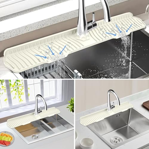 Kitchen Sink Splash Guard Gen2-30" x 6'' Silicone Sink Mat Splash Guard fit for Countertop, Bathroom,Farmhouse,RV by EBIGIC (off white) - color: off-white 30in, size: 30”x 6.0”
