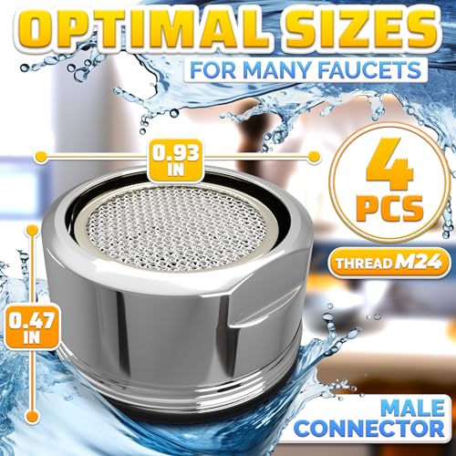 4Pcs Bathroom Faucet Aerator Replacement - 15"/16" 24mm Kitchen Bathroom Sink Attachment High Flow Aerator for Sink Faucet Aerators M24 Male Thread