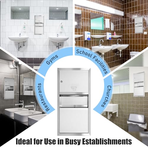 Recessed Paper Towel Dispenser, 28 x 14 x 4.13 Inch | with Waste Can, Classic Stainless Steel, Receptacle Wall-mounted, for Bathroom Commercial Restrooms - style: Recessed
