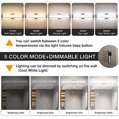 24" LED Vanity Light, 14W 5CCT Dimmable, Brushed Nickel | Wall Bar Light, Rust & Moisture Resistant, Dimmable 2700K-5000K, Energy-saving, moisture-proof, Dresser Bathroom over Mirror - color: Brushed Nickel, size: 24 inch 5CCTDimmable