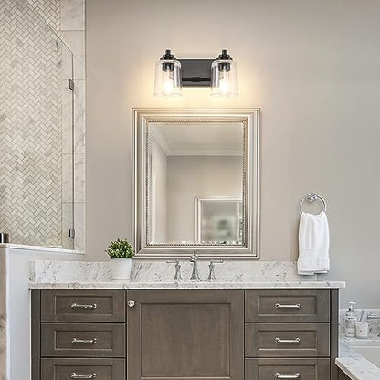 SOLFART Matt Black 2 Lights Wall Sconces Bathroom Light Fixtures Wall Light Fixtures Lighting Fixtures Over Mirror 13.8 Inch Wall Mount - color: Matt Black, size: 2 Lights