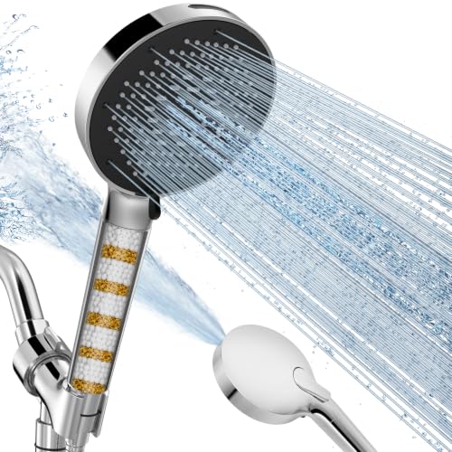 SR SUN RISE NSF Certified Filtered Shower Head 9-Spray Setting with Handheld for Hard Water to Remove Chlorine High Pressure Anti-Clog Nozzles (1 Filter, Chrome Silver) - color: Chrome Silver, style: 1.8 Gallon Per Minute+1 Filter