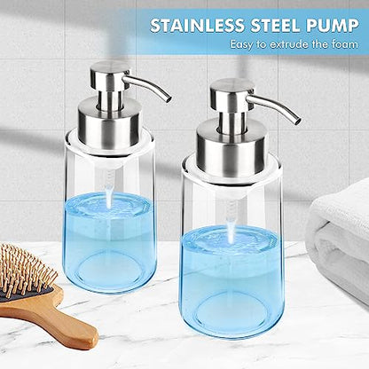 Thick Glass Soap Dispenser with Rust Proof Stainless Steel Pump, Clear Foam Soap Dispenser with Wide Opening for Kitchen and Bathroom（15 Oz） - color: 1 Pcs