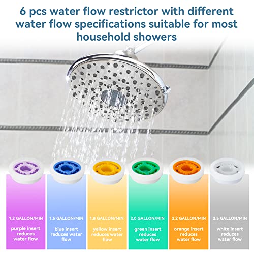 MAYYAYA 7-Pc Brass Shower Flow Saver Kit, 1/2G, 6 Color Options | MAYYAYA brass flow saver kit: 6 color-coded reducers (1.2-2.5 GPM); durable 1/2G connector; fits fixed & handheld showers - color: Colours