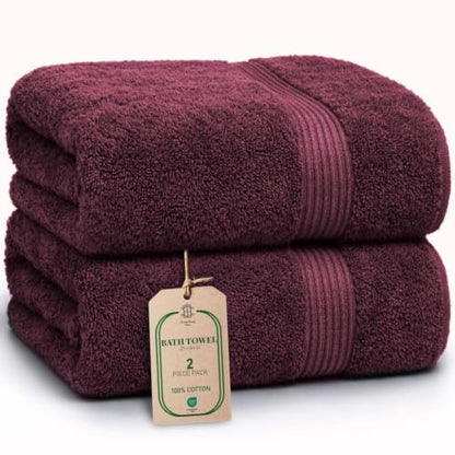 Luxe 2-Piece Bath Towel Set – Large Soft Cotton Towels, Absorbent, Durable & Skin-Friendly, Machine Washable, 27 x 54 in (Velvet Wine) - color: Velvet Wine