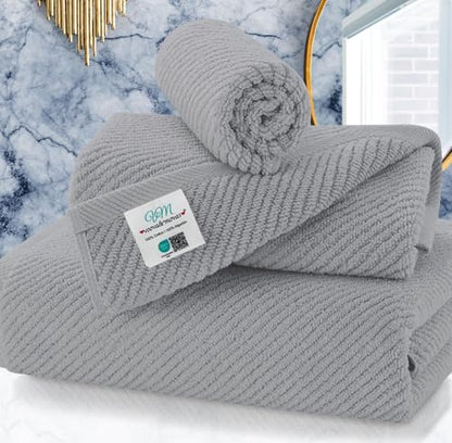 VOOVA & MOVAS 3PC Towel Set, 100% Cotton, Gray | 1 Large Bath 30x56 In, 1 Hand 18x28 In, 1 Wash Cloth 13x13 In, Quick Dry, Soft, Thick, Bathroom Essentials - color: Gray, size: 3 PC Bathroom Towel Set