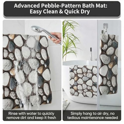 Square Shower Mat Non Slip, 27 x 27 Inch Anti Slip Showr Mat Without Suction Cups, Quick Drying Foot Scrubber PVC Loofah Bath Mats for Bathroom, Tub, Wet Area - color: Black Pebble, size: 27" x 27" (Square)