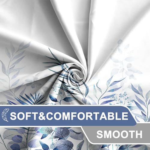 AWERT Shower Curtain Plants for Bathroom,Waterproof Quick-Drying Blue Leaves Shower Curtain Set with Hooks 60x72 Inch - color: Blue and Magenta, size: 60"W x 72"L (Pack of 1)