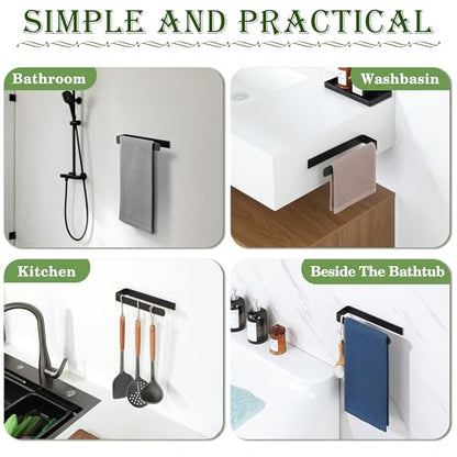 Alise Hand Towel Holder Self Adhesive Towel Bar for Bathroom,Matte Black | Towel Hanger for Bathroom,SUS304 Stainless Steel Towel Rack for Kitchen Under Sink Cabinet Wash Basin Side,No Drilling - color: Matte Black